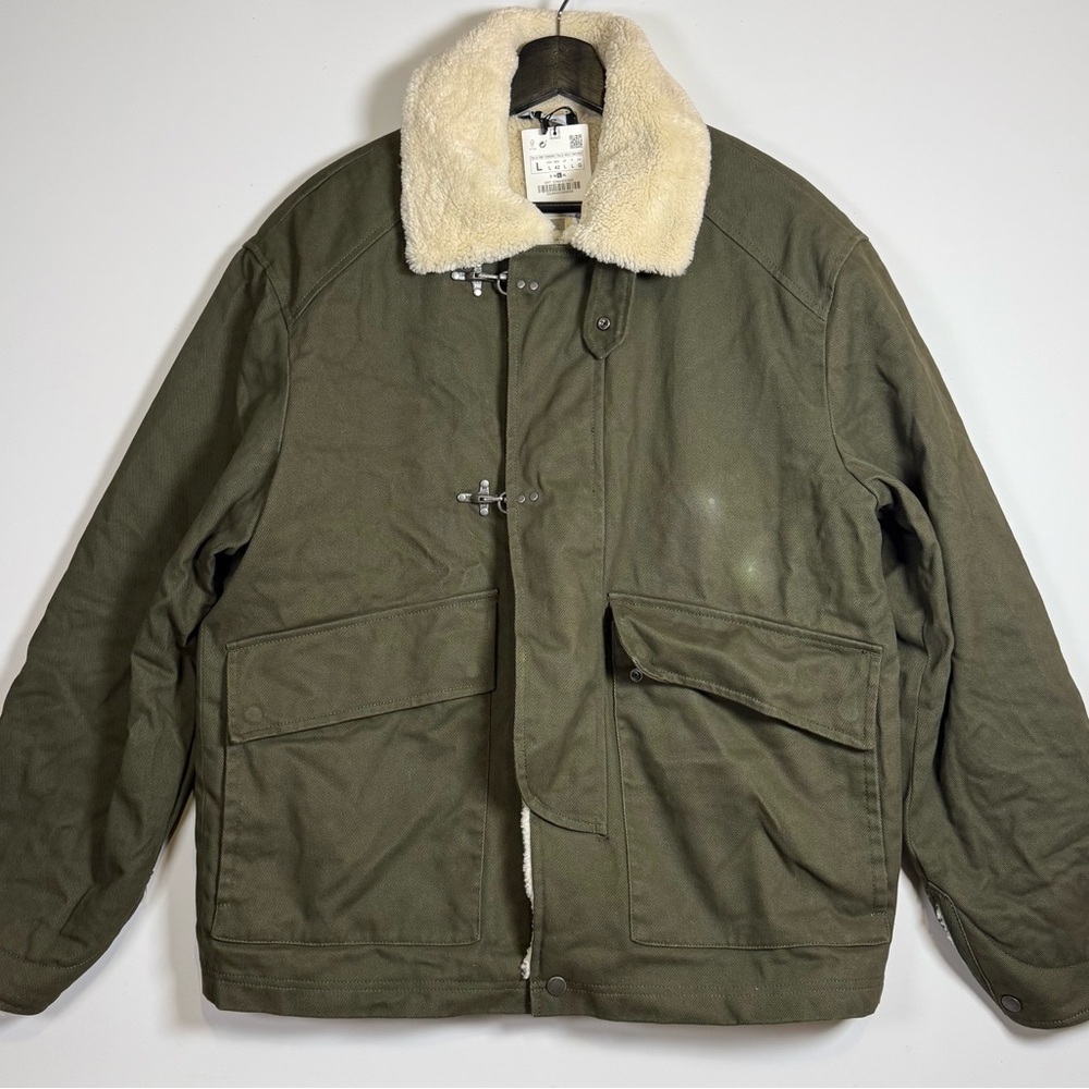 ZARA Sherpa Lined Utility Jacket – Olive Green – Men’s Size L – NWT